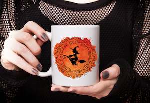 Witch on Broomstick Halloween Coffee Mug