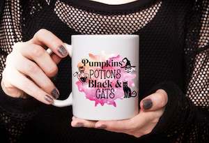 Pumpkins Potions Black & Cats Halloween Coffee Mug