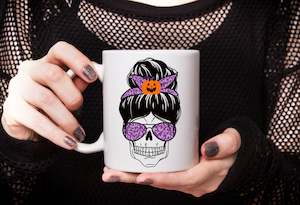 Halloween: Mum Skull Messy Bun Halloween Coffee Mug