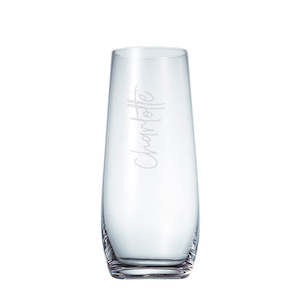 Engraved Glassware: Stemless Champagne Flute (Name only) - Script font 1