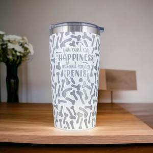 Inappropriate Gifts: You Can't Say Happiness without saying Penis - Full Wrap Laser Engraved 600ml Coffee Travel Tumbler