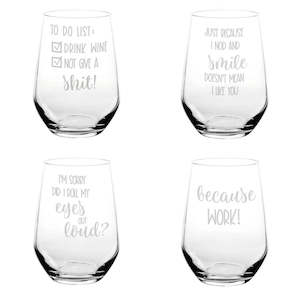 Laser Engraved Funny Stemless Wine Glasses with Gift Box - Set of 4