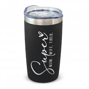 Mothers Day: Super Mum, Wife, Tired - 600ml Laser Engraved Coffee Travel Mug