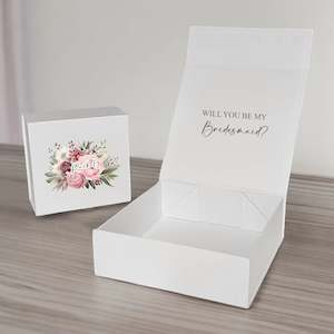 Magnetic Closure Proposal Boxes: Pink Floral Themed Personalised Bridesmaid Proposal Box