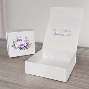 Magnetic Closure Proposal Boxes: Lilac Floral Themed Personalised Bridesmaid Proposal Box