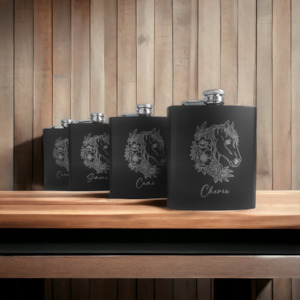 General Gifts For Her: Personalised Horse Themed Hip Flask Gift Set