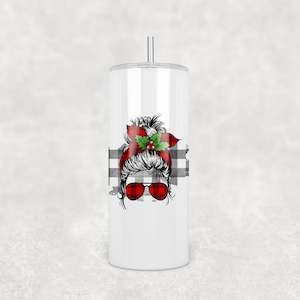 Christmas Drinkware: Messy Mum Bun Christmas Tumbler 15oz (443mls)