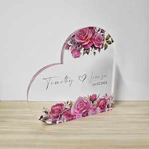 Engagement Wedding Gifts: Personalised Rose Acrylic Heart Keepsake