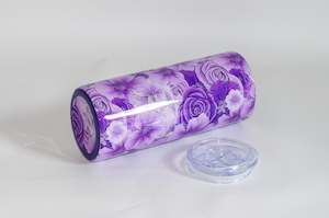 Hand Finished Resin Tumblers: Purple Flowers Tumbler - 20oz Skinny