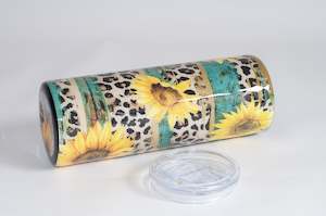 Hand Finished Resin Tumblers: Leopard Sunflower Tumbler - 20oz Skinny