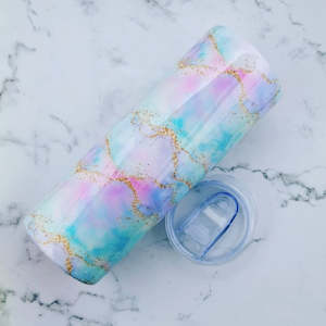 Hand Finished Resin Tumblers: Pastel Agate Resin Finish Tumbler - 20oz Skinny