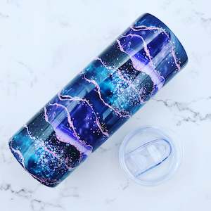 Hand Finished Resin Tumblers: Teal Agate Resin Finish Tumbler - 20oz Skinny