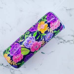 Hand Finished Resin Tumblers: Navy & Floral Brights - 20oz Skinny - RTS