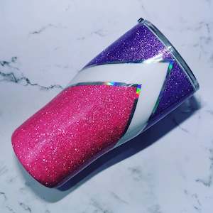 Hand Finished Resin Tumblers: Pink & Purple Glitter Tracksuit Split Tumbler - 20oz Modern Curve