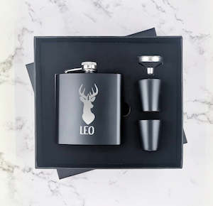 Personalised Stag Head Hip Flask Gift Set