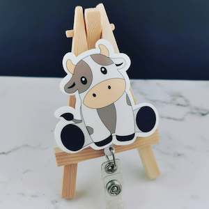 Baby Cow on White Acrylic - Badge Reel