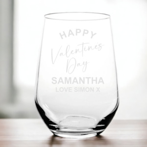 Valentines Day: Personalised Valentines Day Stemless Wine Glass