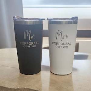 Engagement Wedding Gifts: Mr. & Mrs. Personalised Coffee Tumblers