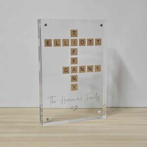 Engagement Wedding Gifts: Personalised Magnetic Family Name Acrylic Block