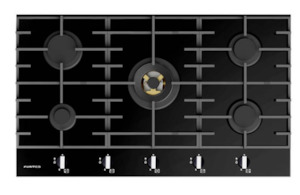 Parmco 900mm Hob, 4 Burner + Wok, Gas, Black Glass HO79GGW5