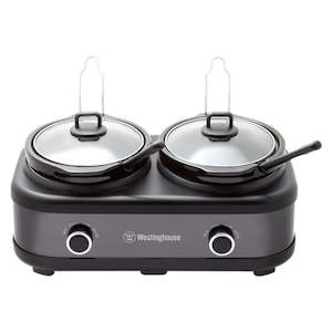 2 Pot Slow Cooker, Black Stainless Steel