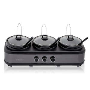 3 Pot Slow Cooker, Black Stainless Steel