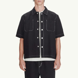 Linen Blend Box Fit Shirt - Black