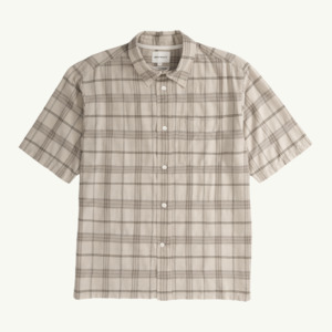 Clothing: Ivan Relaxed Textured Check SS Shirt - Oatmeal