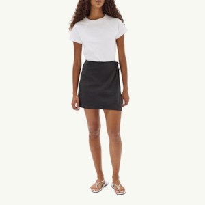 Heather Silk Blend Wrap Mini Skirt - Black