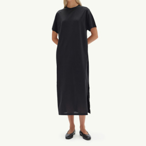 Silk Blend Tee Dress - Black