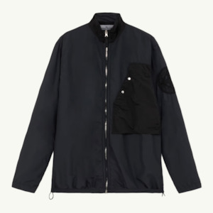 Overshirt High Collar Brushed Nylon Zip Through - Black 2981