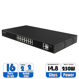 Milesight 16 Port 10/100 POE Switch with Fibre Uplink