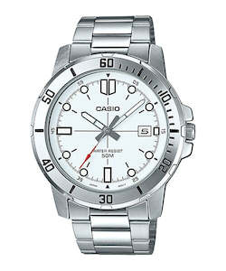 Casio MTP-VD01D Diver Look, White Face, Stainless Strap