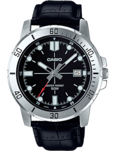 Casio MTPVD01L-1E Date Analog, Black Leather Strap