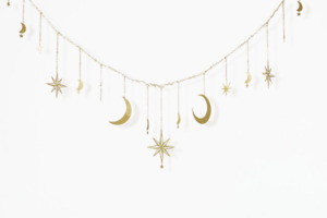 Celestial Moon and Star Garland with String Lighting