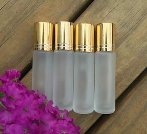 10ml Frosted Glass Bottles with Gold Caps 4 Pack