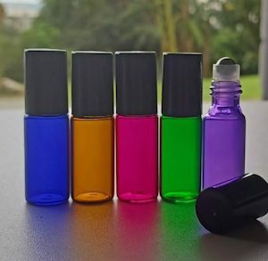 5ml Coloured Glass Bottles with Steel Roller Ball – Pk of 4