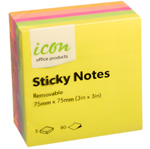 Icon Sticky Notes 75mm x 75mm Neon 5 Pack