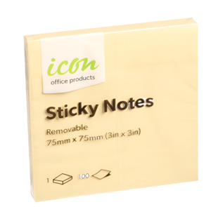 Stationery: Icon Sticky Notes 75x75mm Yellow (100 shts per pad) - Pack 12