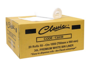 36l Rubbish Bags: Classic 36L Bin Liner White