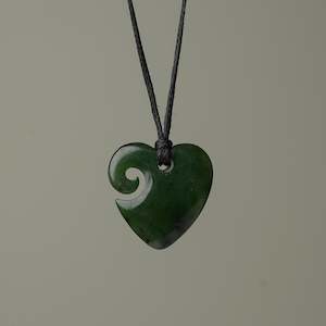 Small Pounamu Heart Koru Pendant