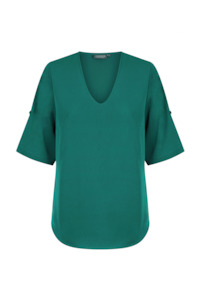 Career By Gloweave: Reese V Neck Top - Emerald