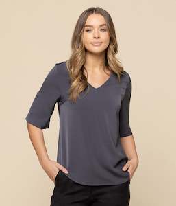 Reese V Neck Top - Charcoal