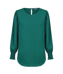 Shirred Cuff Soft Top - Emerald