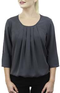 Blouses Tops: Pleated Scoop Neck