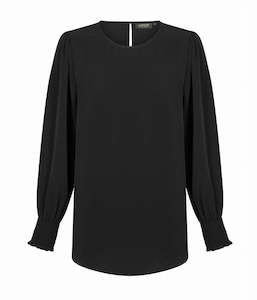 Blouses Tops: Shirred Cuff Soft Top - Black