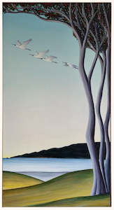 Art gallery: Royal spoonbill over Kapiti- No II