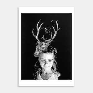 Girl With Stag Limited Edition Art Print By Bridget Harding