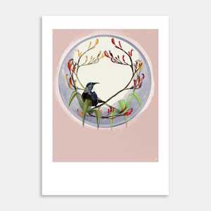 Creative art: Tui and Harakeke Art Print By Katherine Crosse