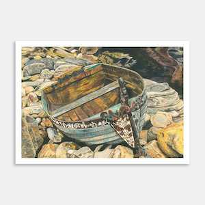 Boat on the Rocks Art Print By Lynn Fuller